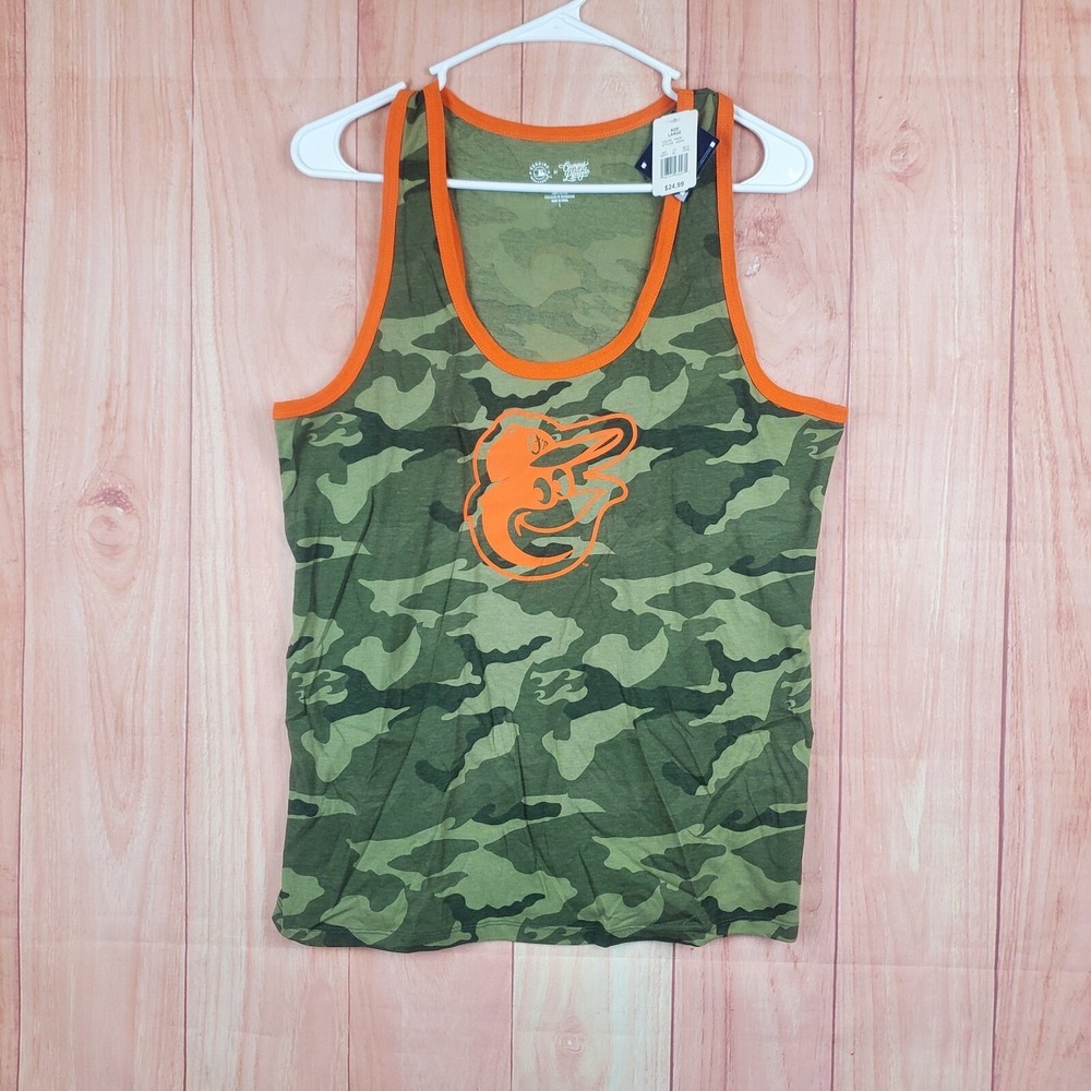 Genuine Merchandise Womens Tank Top Sz Large Camo Green Cotton Baltimore Orioles